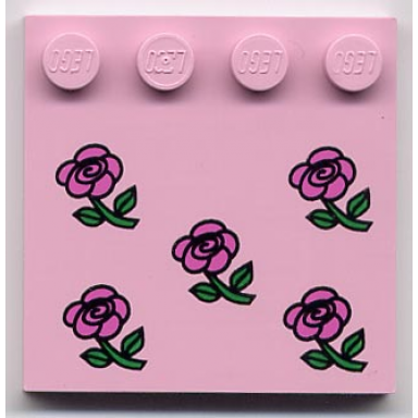 pink tile modified 4 x 4 with studs on edge with dark pink flowers pattern
