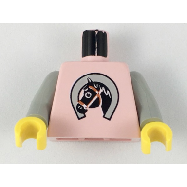 pink torso paradisa horse face in horseshoe pattern light gray arms yellow hands