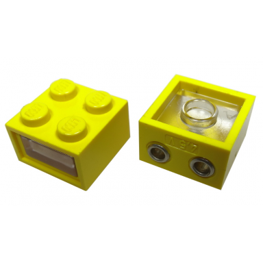 yellow electric light brick 4.5v 2 x 2 with 2 plug holes trans-clear smooth lens