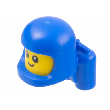 minifigure head modified baby toddler with molded blue space helmet and air tanks and printed black grin and eyes with white glints pattern