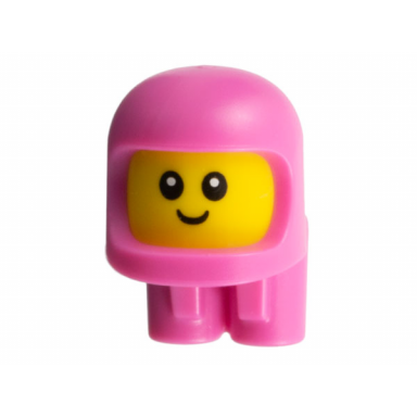 minifigure head modified baby toddler with molded dark pink space helmet and air tanks and printed black grin and eyes with white glints pattern