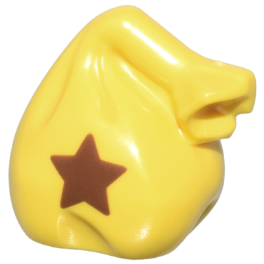 yellow minifigure utensil sack bag with handle with reddish brown star pattern animal crossing bell