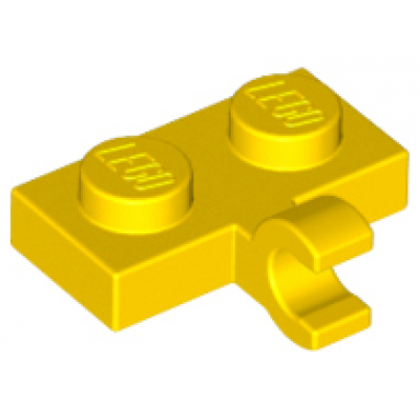 yellow plate modified 1 x 2 with clip on side horizontal grip