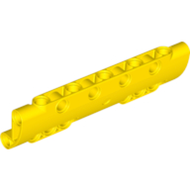 yellow technic panel curved 11 x 3 with 10 pin holes through panel surface