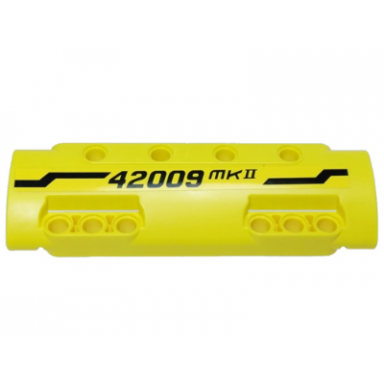 yellow technic panel curved 11 x 3 with 10 pin holes through panel surface with black angled stripe and 42009 mkii pattern model left side sticker - set 42009