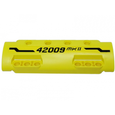yellow technic panel curved 11 x 3 with 10 pin holes through panel surface with black angled stripe and 42009 mkii pattern model right side sticker - set 42009