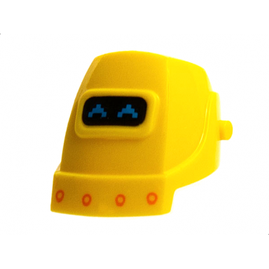 yellow minifigure headgear helmet welding with dark azure pixelated eyes orange rivets pattern