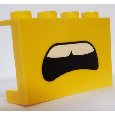 yellow panel 1 x 4 x 2 with side supports - hollow studs with open confused mouth and teeth pattern