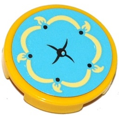 yellow tile round 2 x 2 with bottom stud holder with medium azure cushion with bright light yellow trim and tassels pattern sticker - set 41140