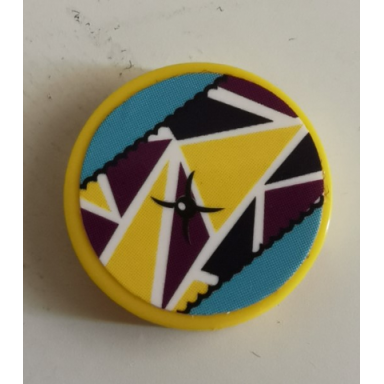 yellow tile round 2 x 2 with bottom stud holder with cushion triangles and stitching pattern sticker - set 41324
