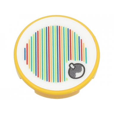 yellow tile round 2 x 2 with bottom stud holder with super mario scanner code fruit pattern sticker - sets 71407 71418