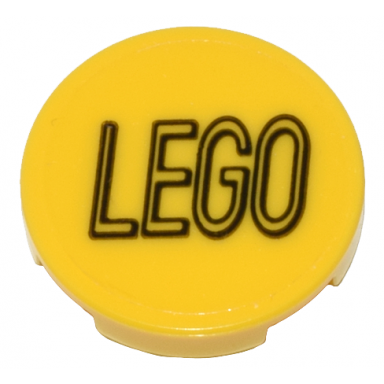 yellow tile round 2 x 2 with bottom stud holder with black lego logo outline squared ends on transparent background pattern sticker - set 80036