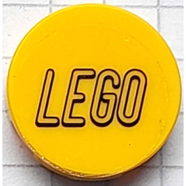 yellow tile round 2 x 2 with bottom stud holder with black lego logo outline rounded ends on transparent background pattern sticker - set 80111