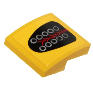 yellow slope curved 2 x 2 x 2 3 with 10 silver circles and red wires pattern sticker - set 40193
