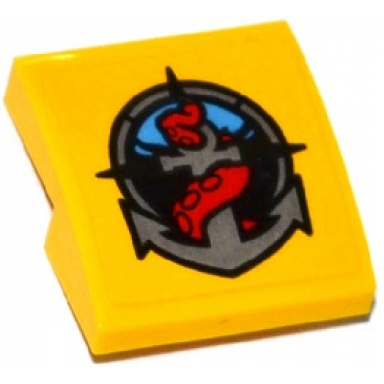 yellow slope curved 2 x 2 x 2 3 with deep sea logo with silver anchor and red tentacle pattern sticker - sets 60093 60096