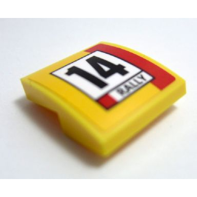 yellow slope curved 2 x 2 x 2 3 with number 14 red stripe and black rally pattern sticker - set 60113