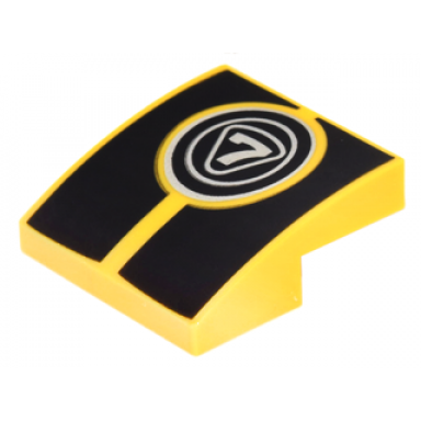 yellow slope curved 2 x 2 x 2 3 with silver 7 in circles over black stripes pattern