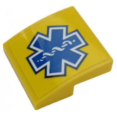 yellow slope curved 2 x 2 x 2 3 with blue emt star of life on yellow background pattern sticker - set 60203