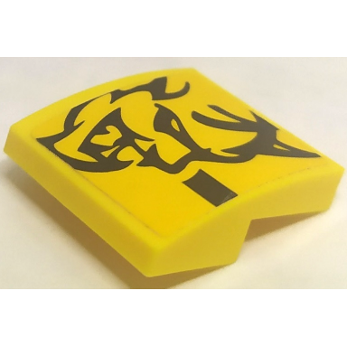 yellow slope curved 2 x 2 x 2 3 with black stripe and dodge demon face with fangs and horns pattern model right side sticker - set 75893