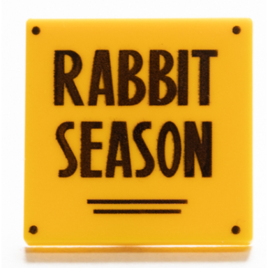 yellow road sign 2 x 2 square with open o clip with rabbit season pattern