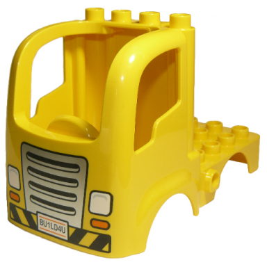 yellow duplo car body truck 4 x 4 flatbed with 4 top studs with grille headlights and bu1ld4u pattern