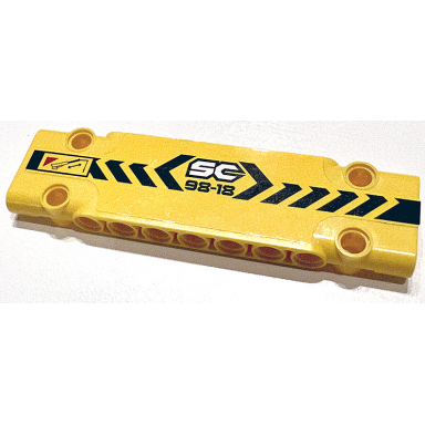 yellow technic panel plate 3 x 11 x 1 with black danger stripes sc 98-18 crane boom arm and red triangle pattern model right side sticker - set 42097