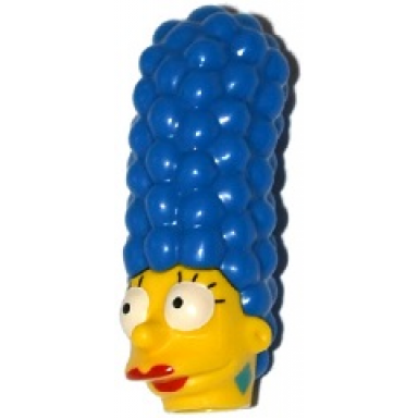 yellow minifigure head modified simpsons marge simpson with red lipstick and dark turquoise earrings pattern