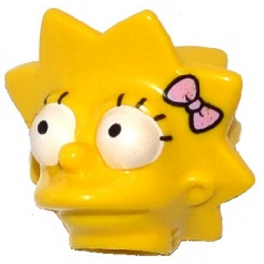 yellow minifigure head modified simpsons lisa simpson with bright pink bow pattern