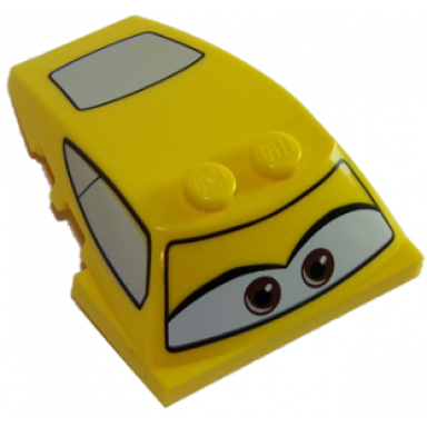yellow wedge 5 x 4 x 1 1 3 with 2 x 4 base with windows and brown eyes on white background pattern