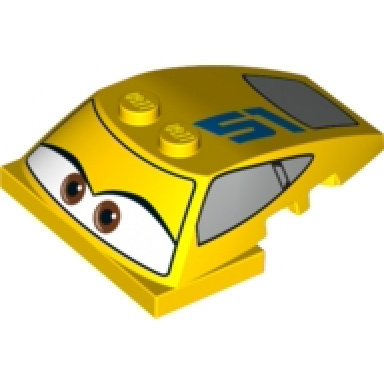 yellow wedge 5 x 4 x 1 1 3 with 2 x 4 base with brown eyes windows and dark blue 51 pattern