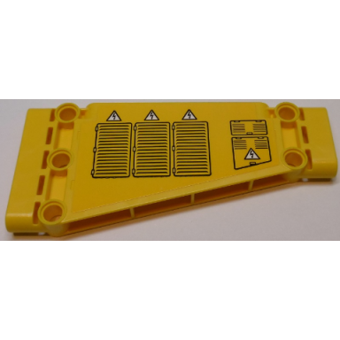 yellow technic panel plate 5 x 11 x 1 tapered with air outlet grilles hatches and electricity danger signs pattern model left side sticker - set 42055