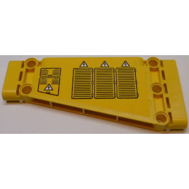 yellow technic panel plate 5 x 11 x 1 tapered with air outlet grilles hatches and electricity danger signs pattern model right side sticker - set 42055