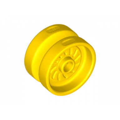 yellow wheel 18mm d x 12mm with axle hole and stud solid brake rotor lines