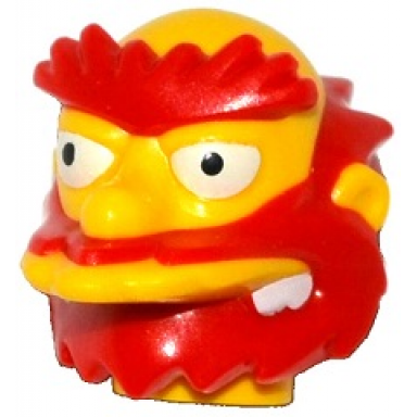 yellow minifigure head modified simpsons groundskeeper willie with red beard eyebrows and hair pattern
