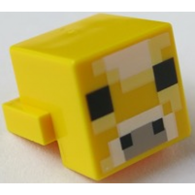 yellow creature head pixelated with light bluish gray white bright light yellow and black face pattern minecraft moobloom