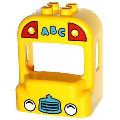 yellow duplo cabin bus with headlights grille and abc pattern