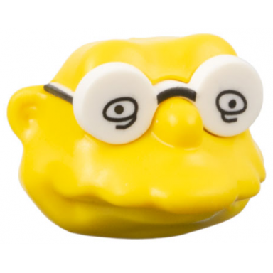 yellow minifigure head modified simpsons hans moleman with white glasses with eyes pattern