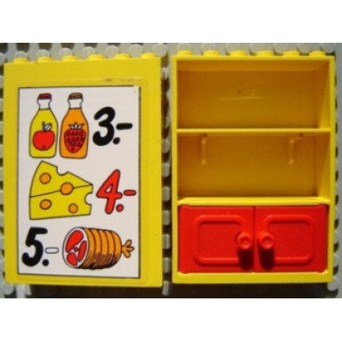 yellow fabuland cupboard 2 x 6 x 7 with red doors and bottles cheese and ham poster pattern sticker - set 3675