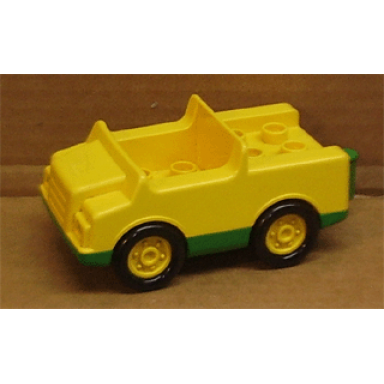 yellow duplo car with 2 x 2 studs and green base