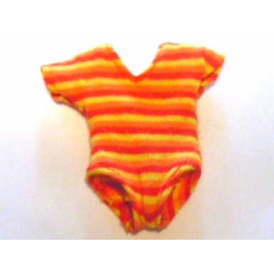 yellow scala clothes female leotard with orange and red stripes pattern