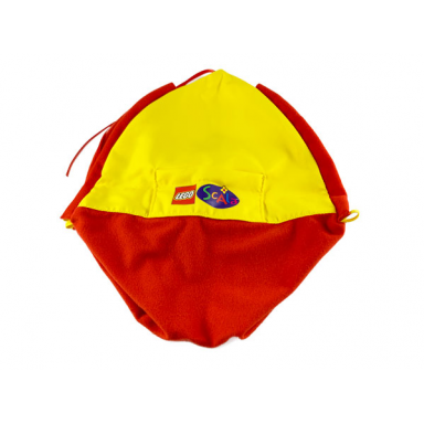 yellow scala cloth tent with red base and lego scala logo pattern - without poles