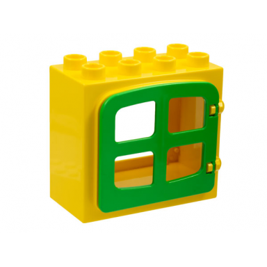 yellow duplo door window frame 2 x 4 x 3 raised door outline with bright green door window with 4 panes 2332 4809