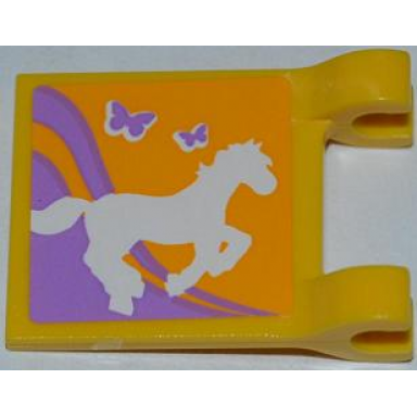 yellow flag 2 x 2 square with horse and 2 butterflies pattern sticker - set 3189