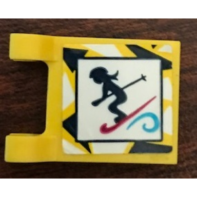 yellow flag 2 x 2 square with girl skiing pattern sticker - set 41324