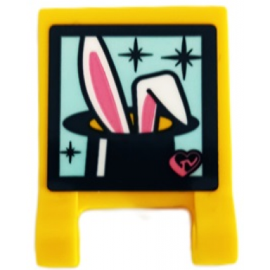 yellow flag 2 x 2 square with screen with rabbit ears in magicians hat with heart and sparkles pattern sticker - set 41429