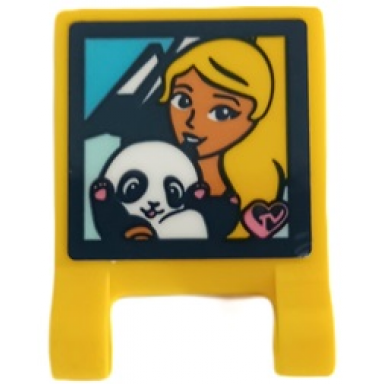 yellow flag 2 x 2 square with screen with female character baby panda and heart pattern sticker - set 41429