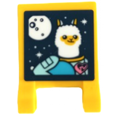 yellow flag 2 x 2 square with screen with alpaca moon and stars in space pattern sticker - set 41429