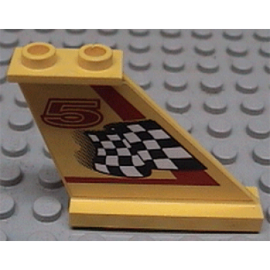 yellow tail 4 x 1 x 3 with black and white checkered flag red line and number 5 pattern model right side sticker - set 8225