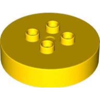 yellow duplo brick round 4 x 4 flat top thick with 2 x 2 studs