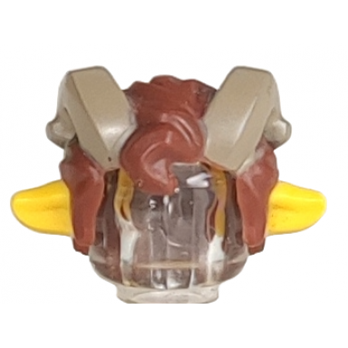 yellow minifigure hair faun with ears reddish brown hair and dark tan horns pattern
